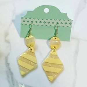 Handmade Stripe Pearl Diamond Octagon Earrings